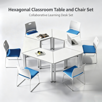 Table d'activités simple en bois avec cadre métallique et plateau en bois, moderne et durable, pour une personne, ensemble de 6 bureaux et 6 chaises, table d'étude
