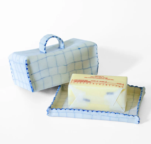 Nouveau beurrier moderne à carreaux avec couvercle Beurrier rectangulaire géométrique Conteneurs à beurre de luxe avec bord à volants - Product Image 1