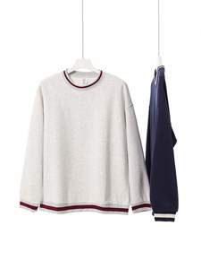 <span class=keywords><strong>Pull</strong></span>-over ample à rayures contrastées en coton mélangé 320g, style <span class=keywords><strong>vintage</strong></span> américain, col rond, épaules tombantes, printemps-automne - Product Image 3