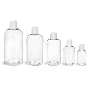 디스크 상단이있는 투명 보스턴 라운드 <span class=keywords><strong>PET</strong></span> 병 - Product Image 1