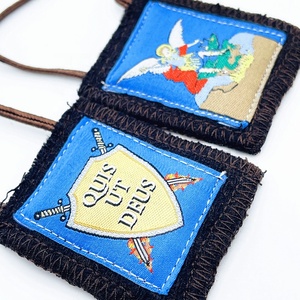 Diseño personalizado St. Michael escudo paño hecho católica lana marrón escapularios cuerda collar rosario - Product Image 6
