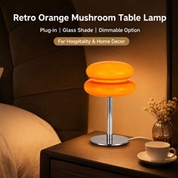 Lampe de table rétro en forme de champignon orange, à intensité variable, avec abat-jour en verre, lumière LED de chevet, base en métal, simple, économique, pour restaurant, hôtel