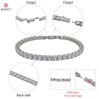 Bracelet Tennis Hip Hop en Acier Inoxydable pour Homme et Femme, Fait Main, Géométrique, Serti de Zircon, Maillons Cubains Miami, Tailles 3mm 4mm 5mm