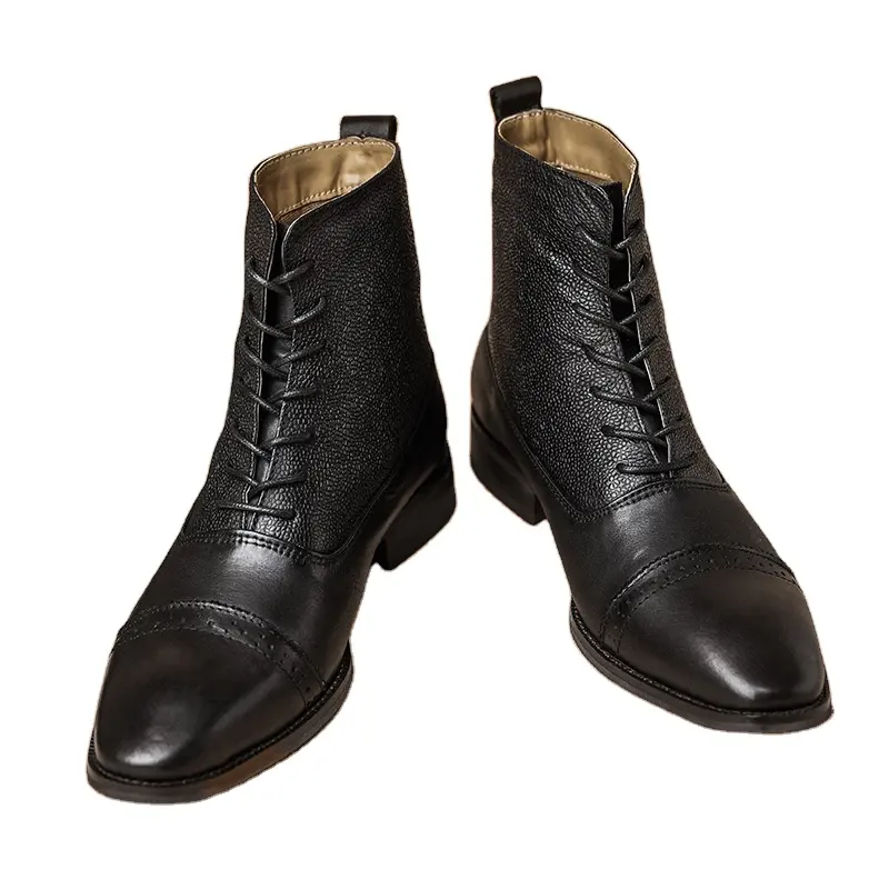 حذاء جلد العجل العلوي-أحذية رجالية الأعمال الرسمية بروغ النمط الإيطالي مربع اصبع القدم مصنع أحذية مارتن
