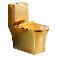 WC moderne monobloc carré en céramique plaqué or de luxe, à double chasse, à alimentation par gravité, avec siphon en P/S, à poser au sol pour salle de bain