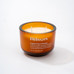 AIKUN Custom Logo Amber Glass Aromatherapy <b>Candles</b> Natural Soy Wax Cotton Wood <b>Wick</b> Handmade Christmas Home Decor Gift - Product Image 4
