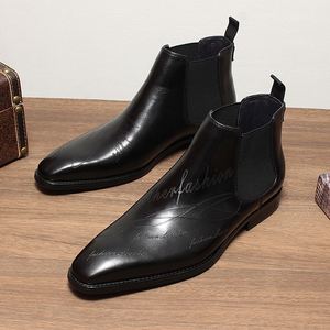 New Men's Winter Ankle Chelsea Leather Boots Top-grade Cowhide Pointed Toe Fashionable Waterproof Anti-slip Shoes - Product Image 2