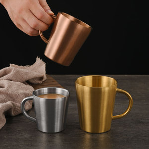 Stainless Steel Coffee <b>Mug</b> With Handle Double Layer Anti Scalding Tea <b>Mug</b> Juice Milk <b>Mug</b> Gift 304 Metal Straight Cup - Product Image 1