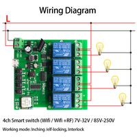 Module de relais WiFi EweLink 85-250V 4 canaux, auto-bloquant, interverrouillage, télécommande RF, module WiFi intelligent, tension maximale 220V