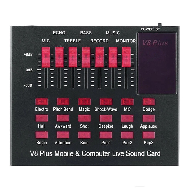V8 Plus Sound Card with Display Audio USB Headset Microphones Webcast Live Sound Card Interface External Sounds Card