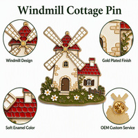 Broche en émail souple personnalisée, motif maison de campagne moulin à vent mignon, plaquée or, broche de revers paysagère, OEM, vente en gros, direct usine