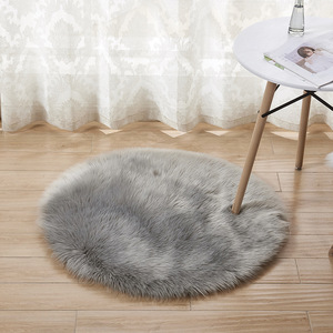 Tapis rond en fausse laine, couleur unie, pour chambre à coucher, salon, nettoyage facile, fibre acrylique - Product Image 1