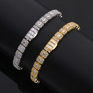 Gelang Hip Hop NUOYA Berlapis Emas, Rantai Tennis Bertabur Zirkon Potongan Baguette dan Bulat, Perhiasan Mewah untuk Wanita - Product Image 6