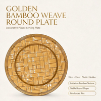 Assiette de présentation en PP dorée sur mesure, panier tressé en rotin, assiette décorative en plastique gaufré pour la décoration de table de mariage et de fêtes