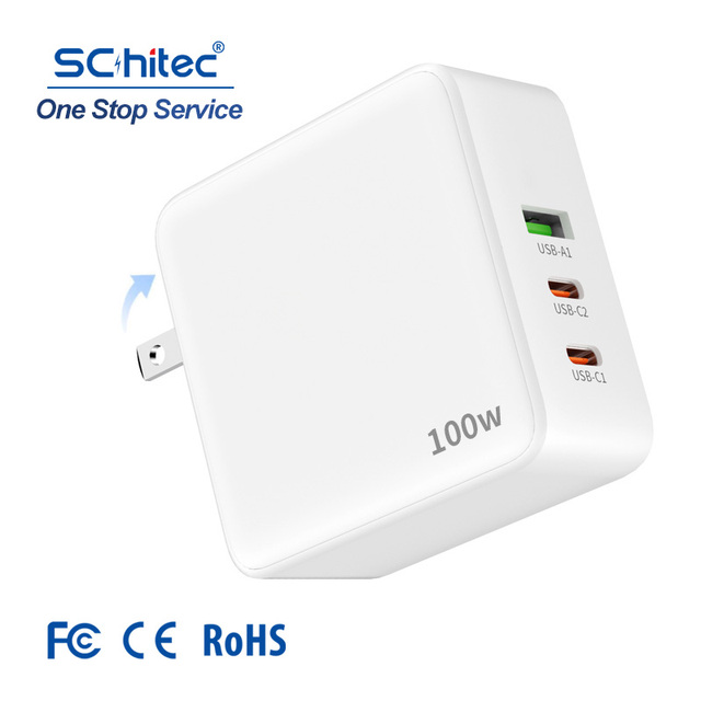 SChitec Factory 100W GaN Charger 3 Ports Type C Usb a Wall Charger Wholesale Fast Charger for Mobile Phone Laptop