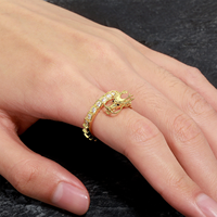 Bagues en cuivre plaqué or 14 carats avec zircone cubique, style hip-hop punk, dragon, unisexe, bijoux tendance, ouvertes, pour femmes et hommes