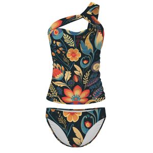 Image personnalisée Personnalisable Une Épaule Deux Pièces Maillot De Bain Respirant Maillot De Bain Taille Haute Bas Grandes Tailles XL Options Personnalisées Numériques - Product Image 4