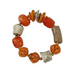 Fashion <b>Beaded</b> <b>Bracelet</b> 316L Stainless Steel PVD <b>Gold</b> Plating Sustainable Resistant Orange Cream Beads - Product Image 1