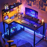 Escritorio pequeño para juegos con tomas de corriente, tablero de clavijas, luz LED, estantes de almacenamiento en forma de L, escritorio de esquina Reversible con ganchos para auriculares