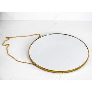 Miroir mural rond moderne de 9,6 pouces avec cadre doré et chaîne de suspension, décoratif pour entrée, couloir, salle de bain - Product Image 4