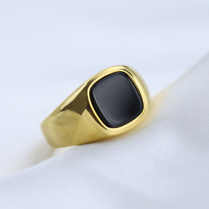 Men's Geometric Square Stainless Steel <b>Ring</b> Gold Bezel Setting Gift Jewelry CG1642 - Product Image 5