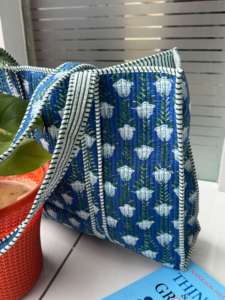 Hand-Block Printed Quilted Tote Shopping Bag Multi-Color Floral Design Winter Cotton Fabric Fashion Two <b>Shoulder</b> <b>Straps</b> - Product Image 2