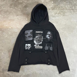 Sweat à capuche lourd 420 Gsm en molleton français, patchwork brodé, sweat à capuche personnalisé en coton imprimé, sweat à capuche surdimensionné - Product Image 1