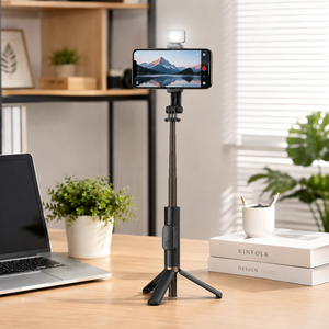 Mini trépied JC-03S avec lumière LED intégrée, poignée droite en aluminium de 740 mm format poche - Product Image 4
