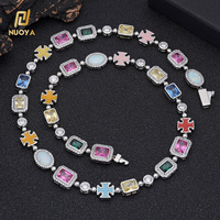 Collier chaîne personnalisé 10 mm avec pierres CZ géométriques arc-en-ciel, multicolore, croix, rondes, ovales, en pierres synthétiques, pour femmes et hommes