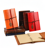 Carnet de notes vintage A6 personnalisé avec logo, en cuir PU imprimé et papier kraft, avec feuilles amovibles