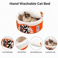 Cama para Gatos Lavable a Mano con Diseño Impreso, Forma de Tazón, Nido de Felpa Suave, Cueva Acogedora para Dormir en Interiores