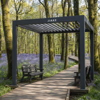Pergola en aluminium Jiake 6063-T5 avec toit à lames motorisées pour terrasse en bois Bluebell, jardin, patio, espace extérieur, gazebo, pavillon