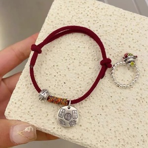 999 Sterling Silver <b>Bracelet</b> With Blessing Charm <b>Adjustable</b> Traditional Chinese Style Unisex Jewelry - Product Image 4