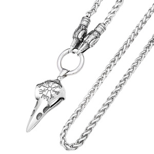 Collier pendentif crâne de corbeau en acier inoxydable, motif animal du zodiaque, cadeau unisexe, chaîne de 60cm ou 70cm, style punk, hip-hop, gothique, design boussole - Product Image 5