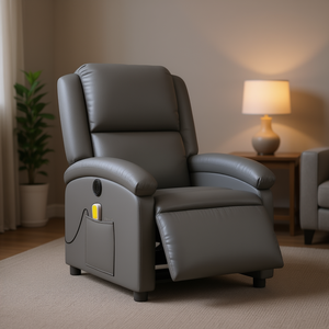 Sillón Reclinable Eléctrico de Piel Sintética Gris, Silla de Masaje de Cuerpo Completo para Uso Doméstico - Product Image 2