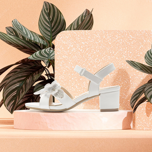 Sandali Bianchi con Tacco a Blocco e Punta Aperta per Ragazze, Decorazione con Fiori in Strass, Cinturino alla Caviglia, Tomaia in PU, <span class=keywords><strong>Scarpe</strong></span> da Festa Primavera/Estate - Product Image 5