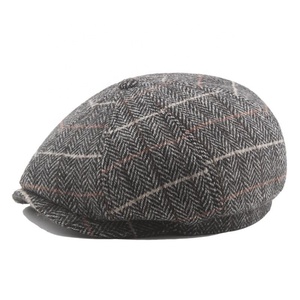 Best Seller <strong>Woollen</strong> Fashion Plaid 8 Panels Newsboy Cap <strong>Hat</strong> for <strong>Men</strong> Fall Winter Warm Beret <strong>Hat</strong> - Product Image 2