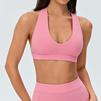 Soutien-gorge de sport respirant à séchage rapide, col en V, dos croisé, découpes triangulaires, coussinets amovibles en forme de goutte d'eau, maintien moyen