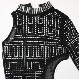 شبكة عارية حجر الراين الغريبة فساتين الكريستال الديكور فستان طويل السيدات ثوب الرسن فستان حفلة موسيقية - Product Image 4