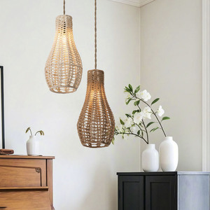 Handmade Cotton <b>Rope</b> Pendant Lampshade Bell Shape Off White Brown Eco Friendly Indoor Decorative <b>Lighting</b> Fixture - Product Image 1