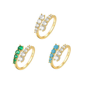 CANNER S925 Sterling Silver Two Tone Zircon 5A <b>Turquoise</b> Open Adjustable Ladies <b>Ring</b> Gold Plated - Product Image 2