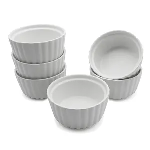 6 OZ Ramekin Bowls Bakeware Set for Baking and Cooking Oven Safe Sleek Porcelain White Ramikins for Pudding Creme Brulee
