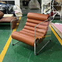 Fauteuil d'appoint en acrylique noir de style Mid-Century Modern, chaise baril en cuir pour salon, canapé individuel avec accoudoirs pour hôtel