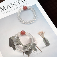 Bracelet classique en perles de quartz fraise naturel et quartz fantôme blanc, unisexe, bijou en pierre précieuse pastel doux, cadeau mignon