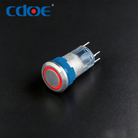 Bouton-poussoir plastique auto-verrouillant 16mm, LED rouge, 12/220V, 5A 1NO1NC, étanche, momentané