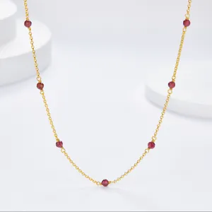 Joacii Hot 925 Sterling Silver 18K Gold Plated Gemstone Layered Design Hand-Wound Beaded Chains Garnet Chain Necklace