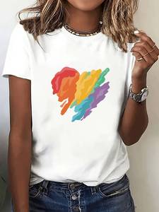 T-shirt casual da donna Miiibaba a maniche corte, vestibilità ampia, nera con stampa colorata a cuore, in tessuto morbido e traspirante, top estivo - Product Image 3