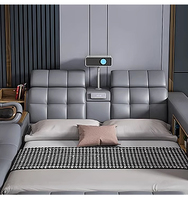 Lit intelligent inclinable de luxe moderne, multifonctionnel, taille King, en cuir, avec rangement, commode, appui-tête massant, cadre en bois, pour chambre à coucher