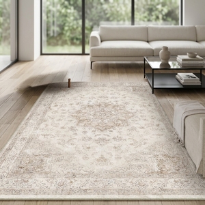 <span class=keywords><strong>Tappeto</strong></span> <span class=keywords><strong>Vintage</strong></span> Floreale PureCozy in Polipropilene a Trama Piatta 240x300cm <span class=keywords><strong>Beige</strong></span> Antiscivolo Lavabile in Lavatrice Morbido a Pelo Corto Grande - Product Image 1
