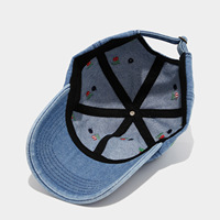 Gorra de Béisbol de Mezclilla con Bordado de Cereza, Gorras de Béisbol Unisex de Algodón Lavado de 6 Paneles, Gorras Deportivas Casuales para Exteriores